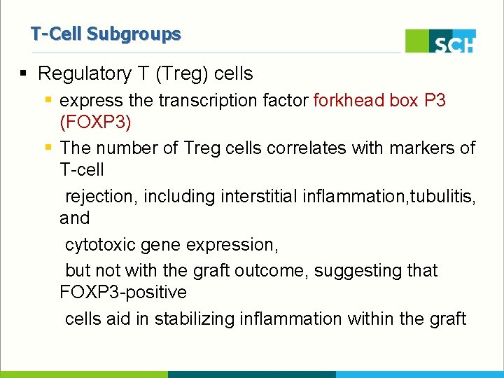 T-Cell Subgroups § Regulatory T (Treg) cells § express the transcription factor forkhead box