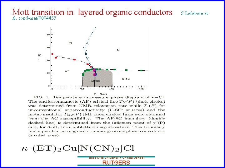 Mott transition in layered organic conductors al. cond-mat/0004455 THE STATE UNIVERSITY OF NEW JERSEY