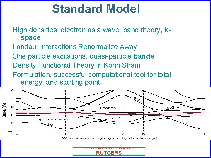 Standard Model High densities, electron as a wave, band theory, kspace Landau: Interactions Renormalize