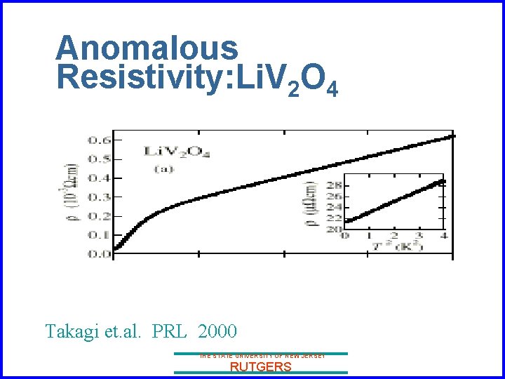 Anomalous Resistivity: Li. V 2 O 4 Takagi et. al. PRL 2000 THE STATE