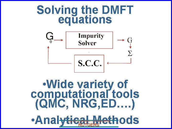 Solving the DMFT equations • Wide variety of computational tools (QMC, NRG, ED…. )