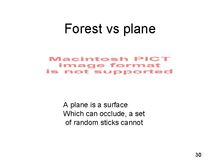 Forest vs plane A plane is a surface Which can occlude, a set of