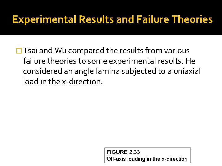 Experimental Results and Failure Theories � Tsai and Wu compared the results from various