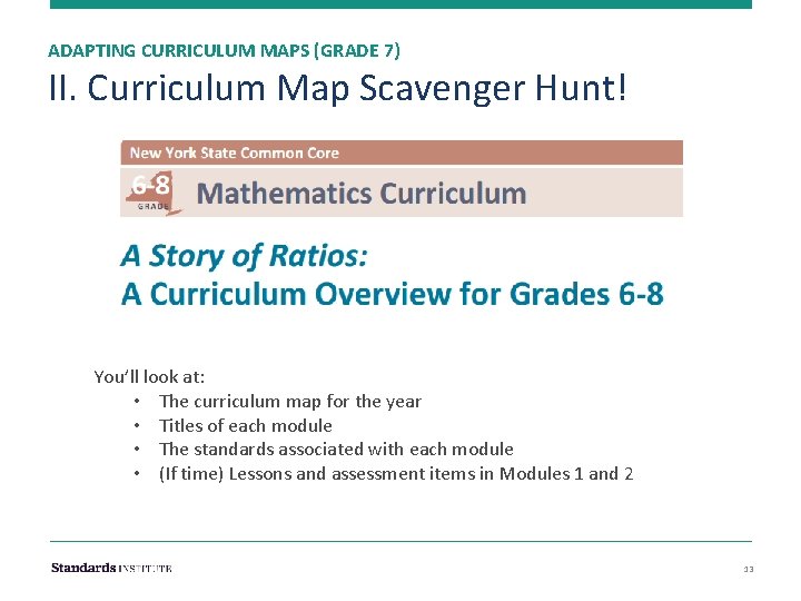 ADAPTING CURRICULUM MAPS (GRADE 7) II. Curriculum Map Scavenger Hunt! You’ll look at: •