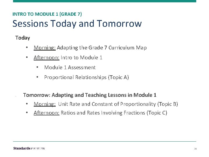 INTRO TO MODULE 1 (GRADE 7) Sessions Today and Tomorrow Today • Morning: Adapting