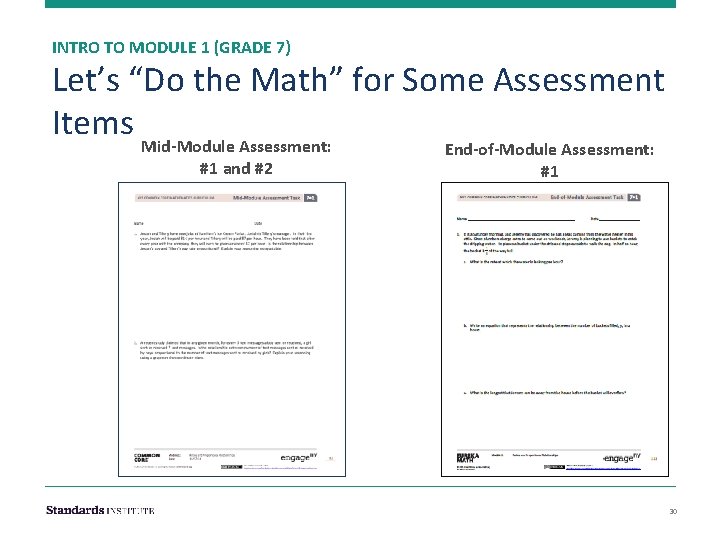 INTRO TO MODULE 1 (GRADE 7) Let’s “Do the Math” for Some Assessment Items