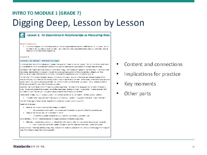 INTRO TO MODULE 1 (GRADE 7) Digging Deep, Lesson by Lesson • Content and