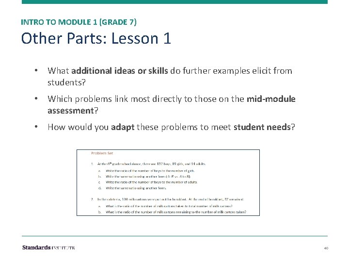 INTRO TO MODULE 1 (GRADE 7) Other Parts: Lesson 1 • What additional ideas