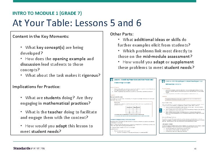 INTRO TO MODULE 1 (GRADE 7) At Your Table: Lessons 5 and 6 Content