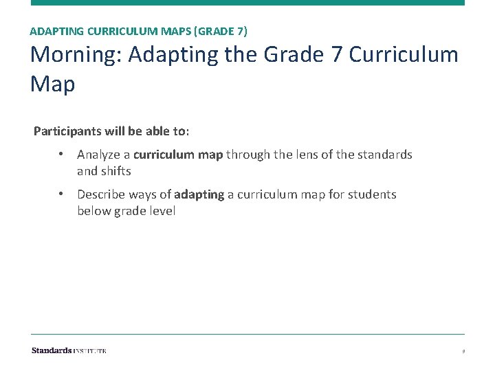 ADAPTING CURRICULUM MAPS (GRADE 7) Morning: Adapting the Grade 7 Curriculum Map Participants will