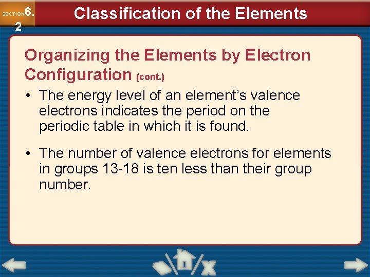 6. SECTION 2 Classification of the Elements Organizing the Elements by Electron Configuration (cont.