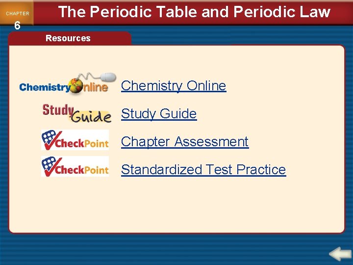 CHAPTER 6 The Periodic Table and Periodic Law Resources Chemistry Online Study Guide Chapter