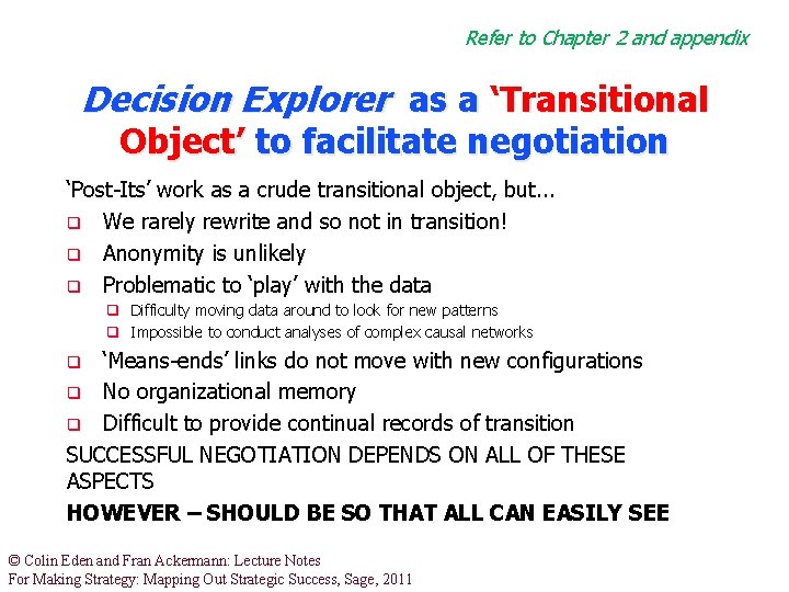 Refer to Chapter 2 and appendix Decision Explorer as a ‘Transitional Object’ to facilitate