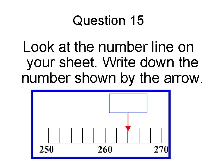 Question 15 Look at the number line on your sheet. Write down the number