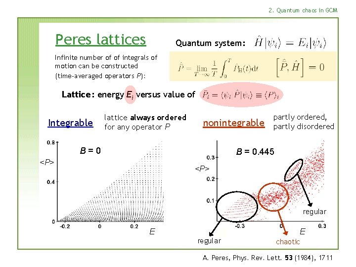 2. Quantum chaos in GCM Peres lattices Quantum system: Infinite number of of integrals