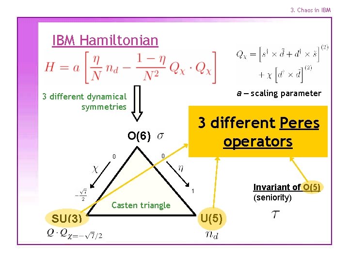 3. Chaos in IBM Hamiltonian a – scaling parameter 3 different dynamical symmetries 3
