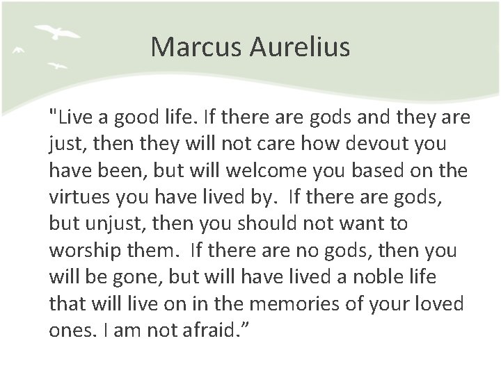 Marcus Aurelius "Live a good life. If there are gods and they are just,