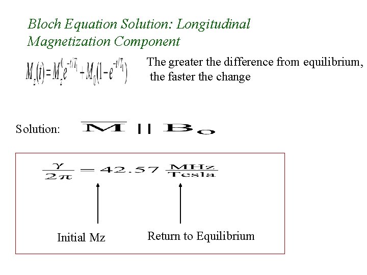 Bloch Equation Solution: Longitudinal Magnetization Component The greater the difference from equilibrium, the faster