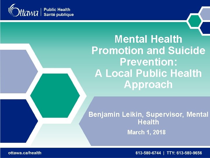 Mental Health Promotion and Suicide Prevention: A Local Public Health Approach Benjamin Leikin, Supervisor,