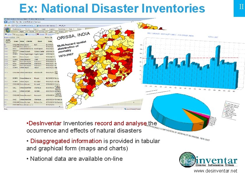 Ex: National Disaster Inventories • Des. Inventar Inventories record analyse the occurrence and effects