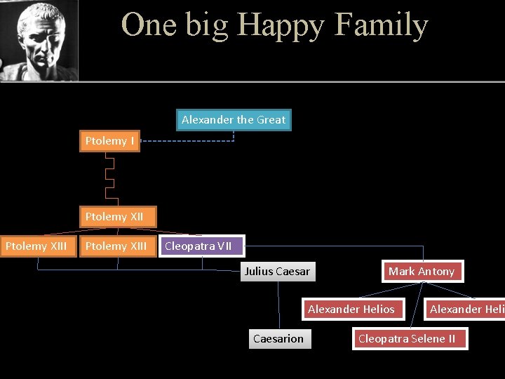 One big Happy Family Alexander the Great Ptolemy I Ptolemy XIII Cleopatra VII Julius