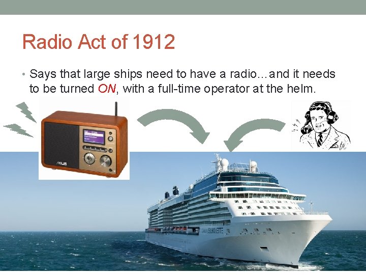 Radio Act of 1912 • Says that large ships need to have a radio…and