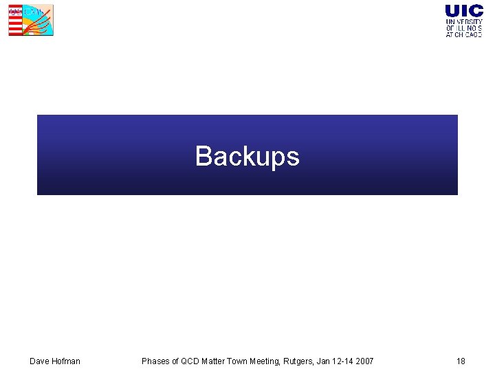 Backups Dave Hofman Phases of QCD Matter Town Meeting, Rutgers, Jan 12 -14 2007