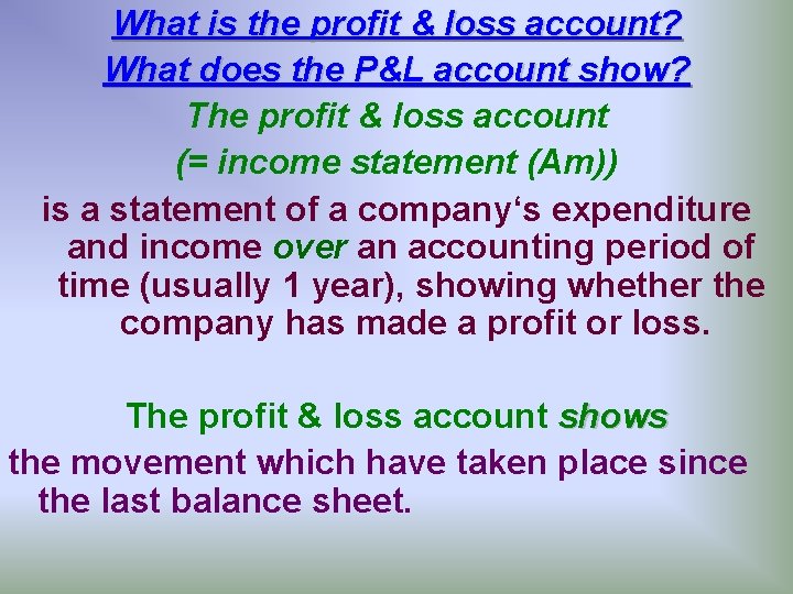 What is the profit & loss account? What does the P&L account show? The