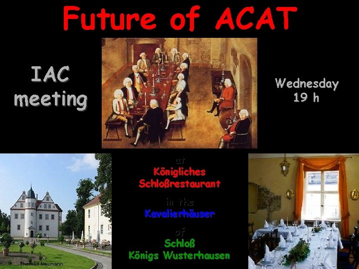 Future of ACAT IAC meeting Wednesday 19 h at Königliches Schloßrestaurant in the Kavalierhäuser
