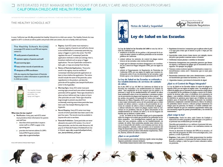 � INTEGRATED PEST MANAGEMENT TOOLKIT FOR EARLY CARE AND EDUCATION PROGRAMS CALIFORNIA CHILDCARE HEALTH