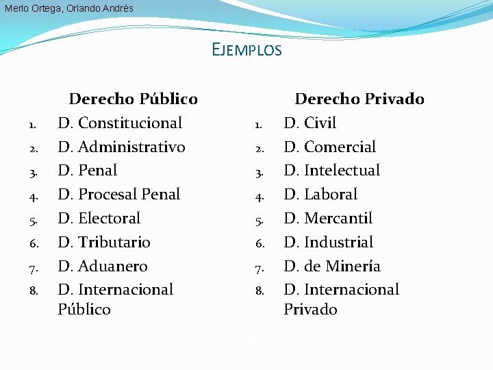 Merlo Ortega, Orlando Andrés EJEMPLOS 1. 2. 3. 4. 5. 6. 7. 8. Derecho