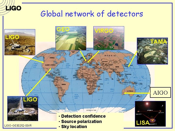 Global network of detectors GEO LIGO VIRGO TAMA AIGO LIGO-G 030252 -00 -R •