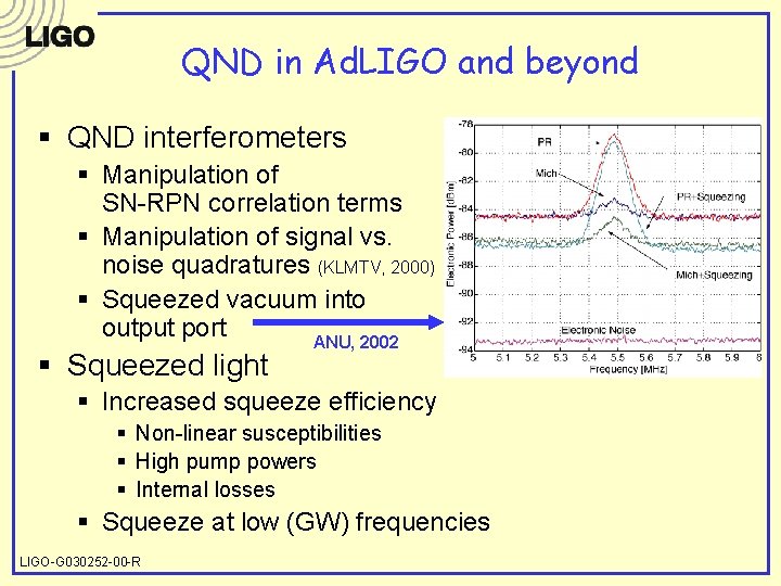 QND in Ad. LIGO and beyond § QND interferometers § Manipulation of SN-RPN correlation