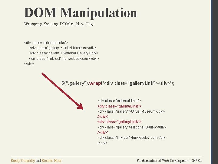 DOM Manipulation Wrapping Existing DOM in New Tags <div class="external-links"> <div class="gallery">Uffuzi Museum</div> <div