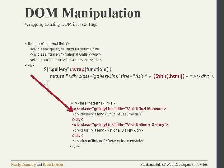 DOM Manipulation Wrapping Existing DOM in New Tags <div class="external-links"> <div class="gallery">Uffuzi Museum</div> <div