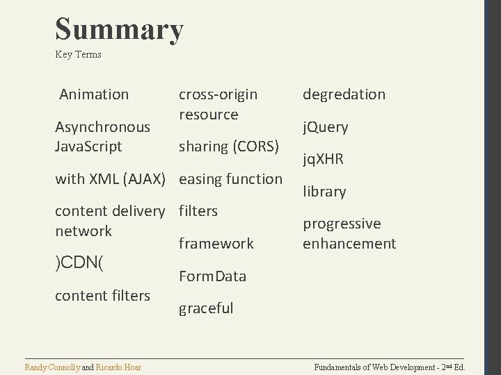 Summary Key Terms Animation Asynchronous Java. Script cross-origin resource sharing (CORS) with XML (AJAX)