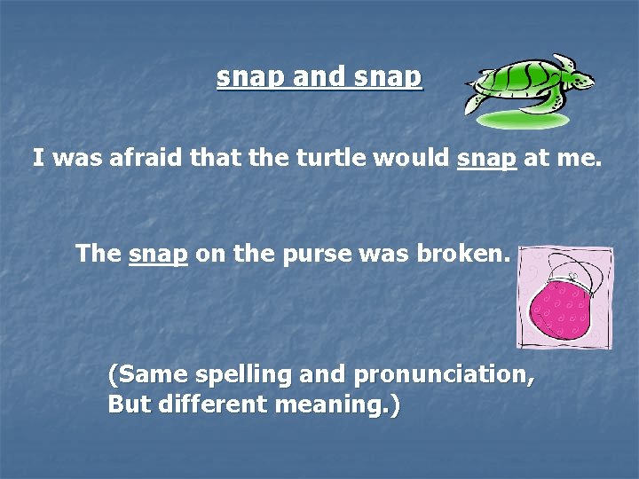 snap and snap I was afraid that the turtle would snap at me. The