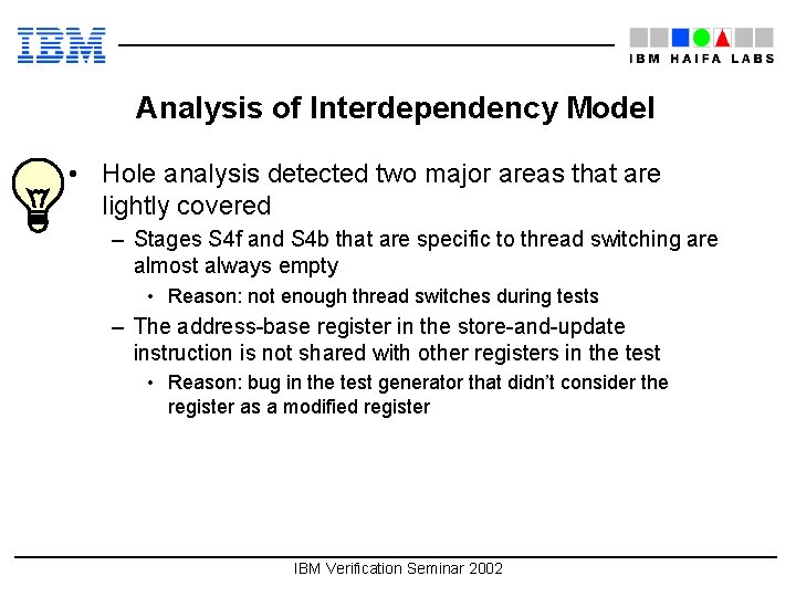 Analysis of Interdependency Model • Hole analysis detected two major areas that are lightly