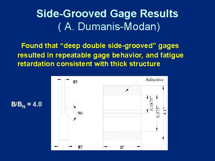 Side-Grooved Gage Results ( A. Dumanis-Modan) Found that “deep double side-grooved” gages resulted in