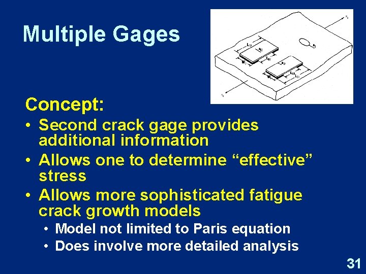 Multiple Gages Concept: • Second crack gage provides additional information • Allows one to