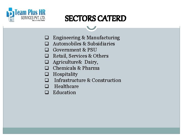 SECTORS CATERD q q q q q Engineering & Manufacturing Automobiles & Subsidiaries Government