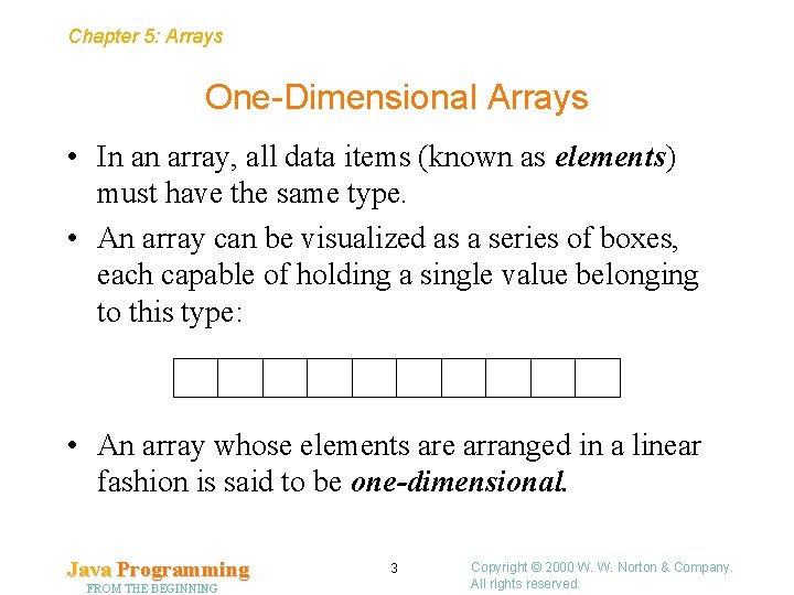Chapter 5: Arrays One-Dimensional Arrays • In an array, all data items (known as
