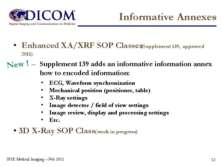 Whats New in DICOM Workshop SPIE MEDICAL IMAGING