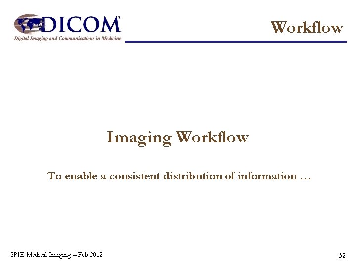 Workflow Imaging Workflow To enable a consistent distribution of information … SPIE Medical Imaging