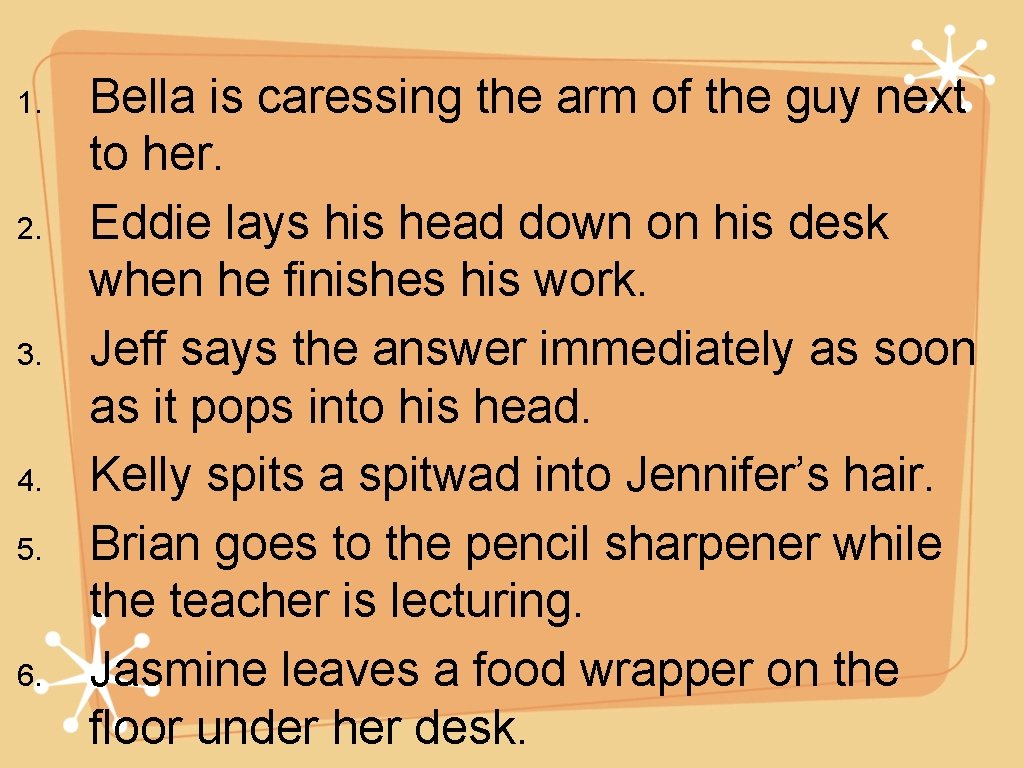 1. 2. 3. 4. 5. 6. Bella is caressing the arm of the guy