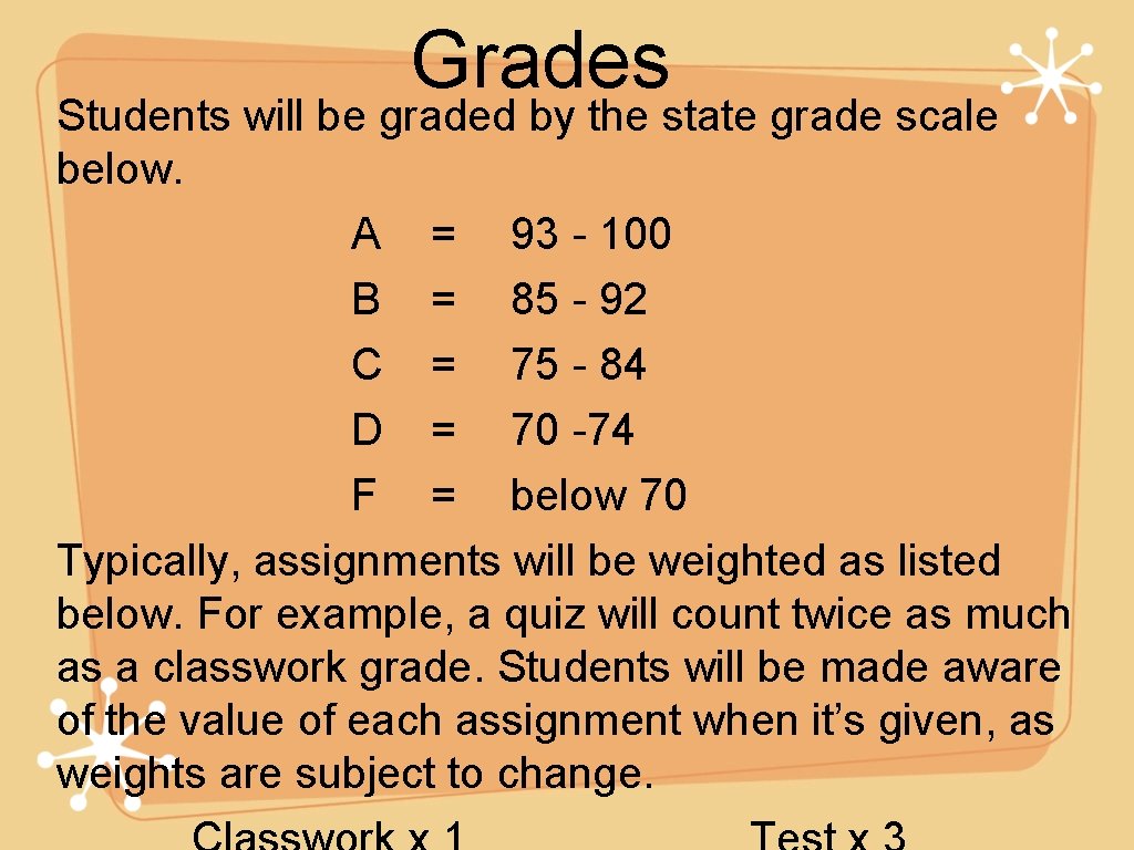 Grades Students will be graded by the state grade scale below. A = 93