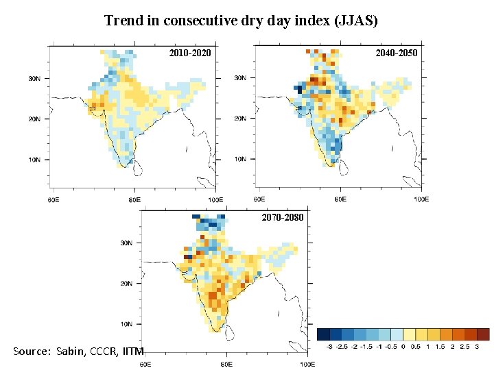 Trend in consecutive dry day index (JJAS) 2010 -2020 2040 -2050 2070 -2080 Source: