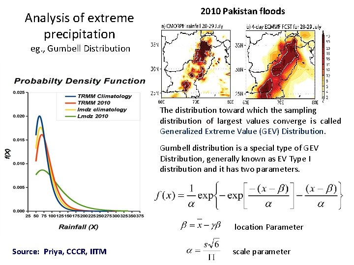 Analysis of extreme precipitation 2010 Pakistan floods eg. , Gumbell Distribution The distribution toward