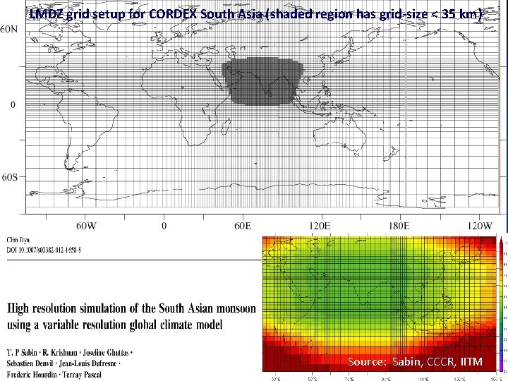 LMDZ grid setup for CORDEX South Asia (shaded region has grid-size < 35 km