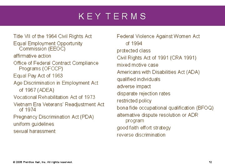 KEY TERMS Title VII of the 1964 Civil Rights Act Equal Employment Opportunity Commission